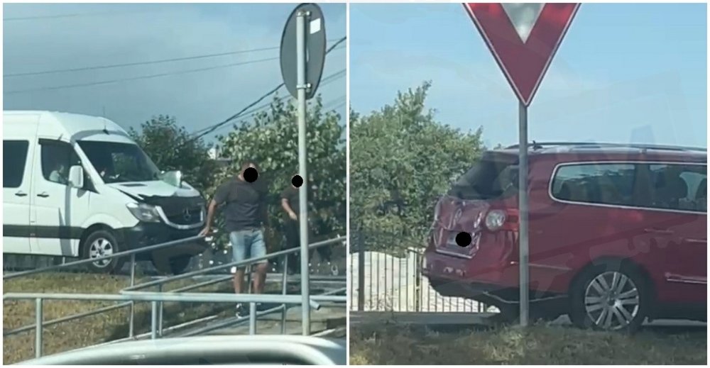 FOTO/VIDEO. Impact între un microbuz și o mașină, lângă Primăria Botiz, pe DN19