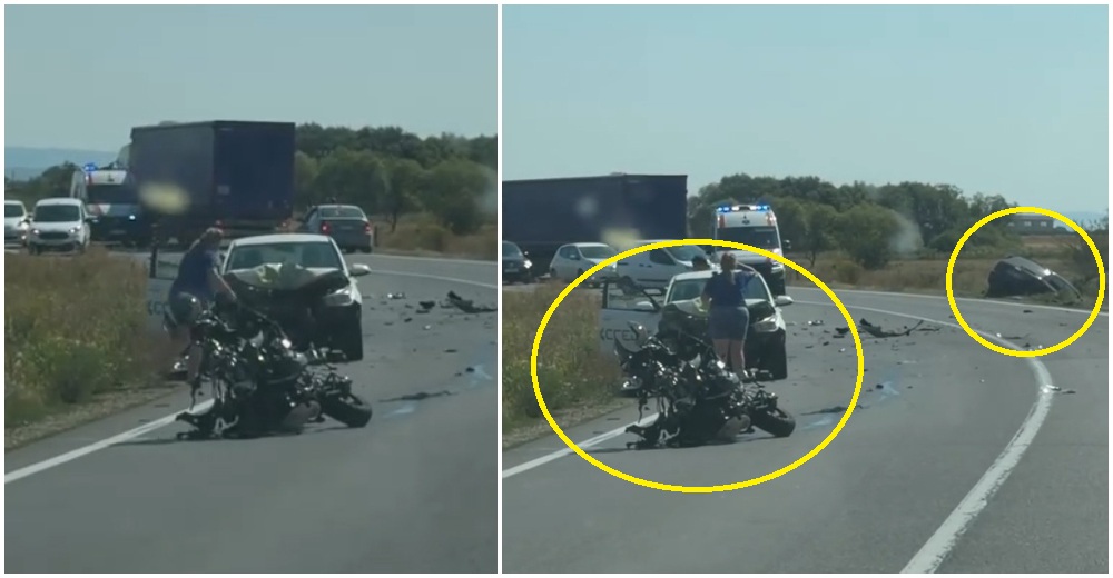 VIDEO. Un motociclist a murit după impactul cu două autoturisme. Accident cumplit în județul vecin 