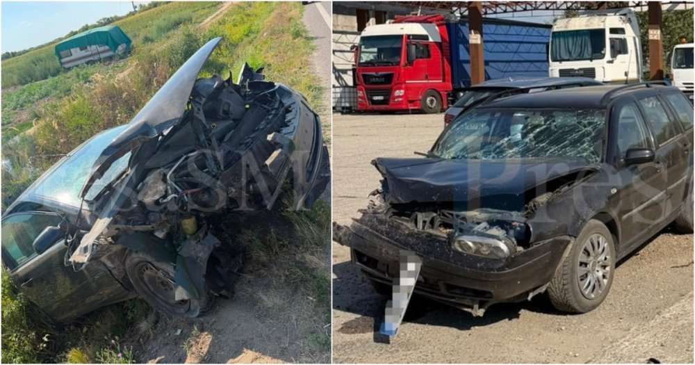 FOTO. Impact violent pe DN1C, în județul Satu Mare. Două persoane au ajuns la spital. Cum s-a petrecut accidentul