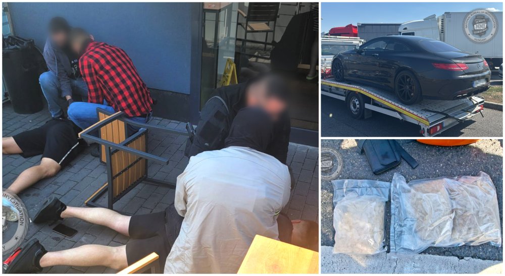 FOTO/VIDEO. Captură spectaculoasă în Ungaria, cu aportul polițiștilor din Satu Mare. Droguri ascunse într-un Mercedes de lux