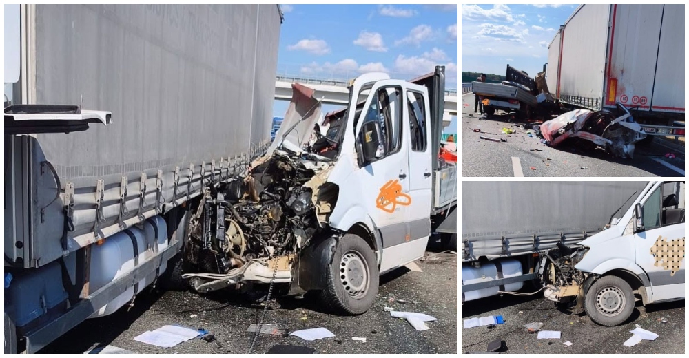 FOTO. CARNAGIU. Trei oameni au murit după ce o autoutilitară a lovit un TIR oprit