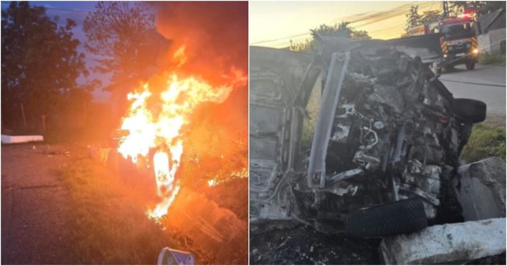 FOTO. Doi adolescenți de 16 ani au murit carbonizați într-un accident cumplit în țară. Detalii cutremurătoare povestite de martori