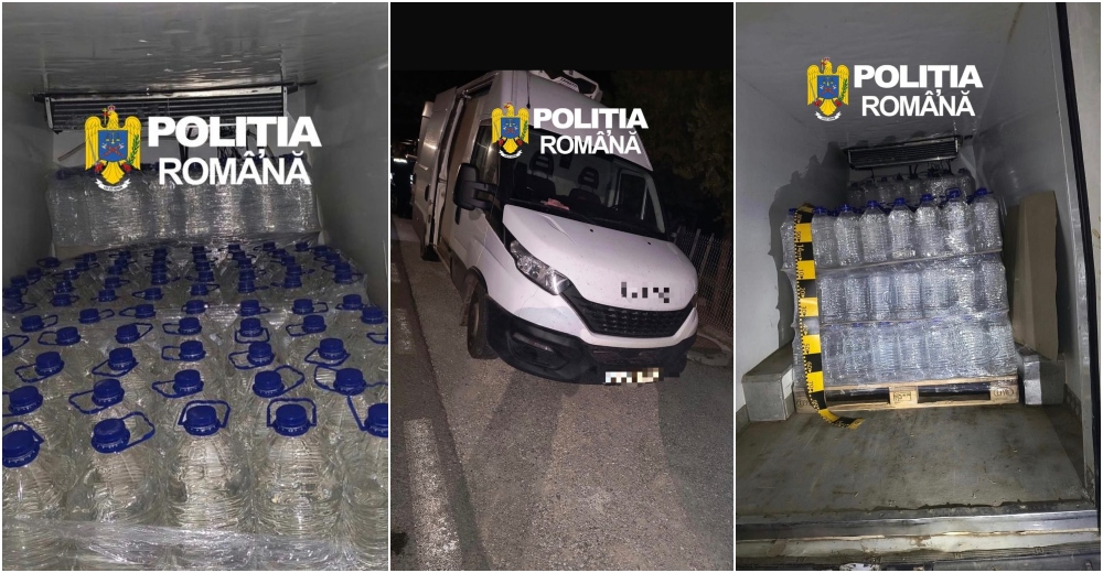FOTO. „Pălincărie pe roți” din Satu Mare, trasă pe dreapta de polițiști. Captură uriașă de alcool